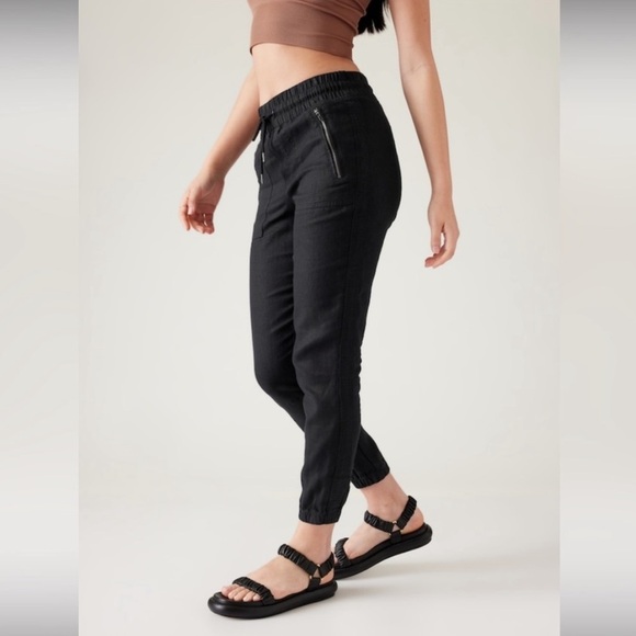 New Athleta Cabo Linen Joggers in Black with Pockets Size 2 Small nwot - Picture 8 of 16